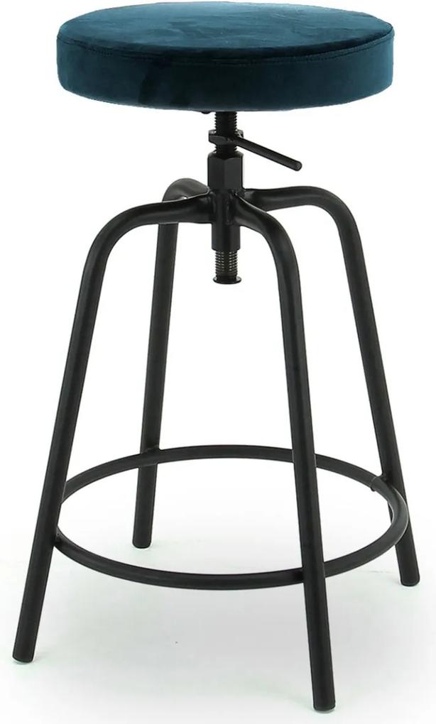 24Designs Rexley In Hoogte Verstelbare Kruk - Petrolblauw Fluweel - Zwart Metalen Frame