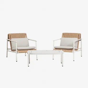 Tuinset Met 2 Fauteuils En Salontafel Van Aluminium En Synthetisch Riet Duroli Glaciale Wit - Sklum