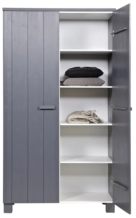 Woood Dennis Kledingkast Van Donkergrijs Grenen - 111x55x202cm.