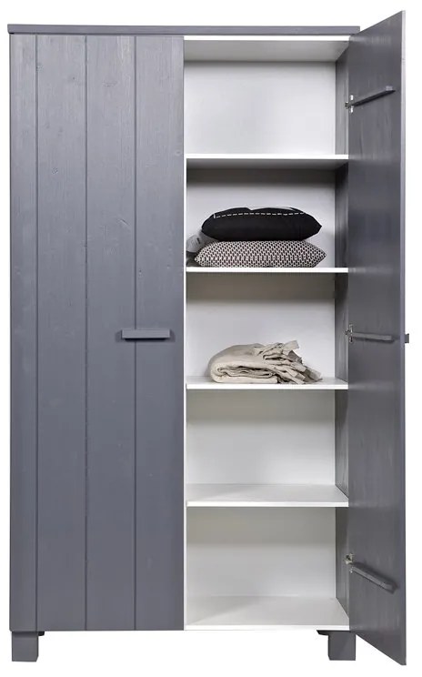 Woood Dennis Kledingkast Van Donkergrijs Grenen - 111x55x202cm.