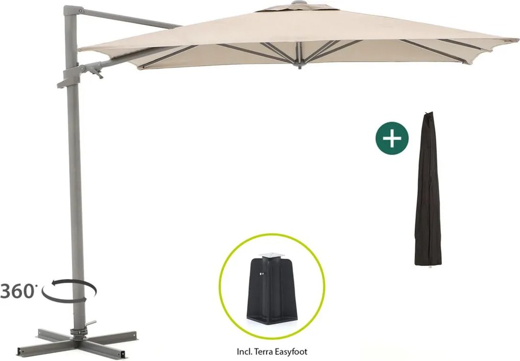 Parasol Shadowline Francisco | Inclusief hoes | Vierkant | 260x260cm | Met draaihendel | Grijs/Antraciet  | Kees Smit Tuinmeubelen