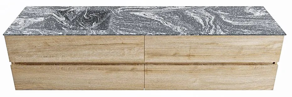 Mondiaz Vica DLux badmeubel 200cm washed oak 4 lades met wastafel lava links zonder kraangat