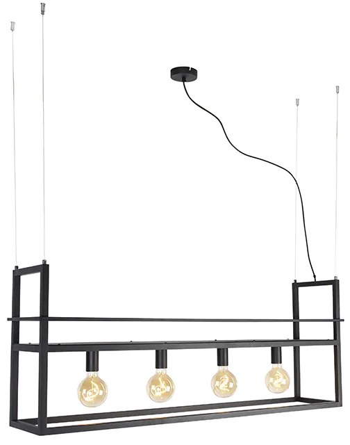 Eettafel / Eetkamer Smart hanglamp zwart met rek large 4-lichts incl. Wifi G95 - Cage Rack Industriele / Industrie / Industrial E27 Binnenverlichting Lamp