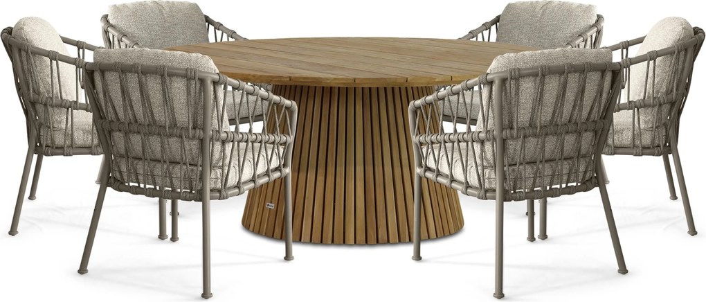 Tuinset Ronde Tuintafel 6 personen 180 cm Rope Taupe  Santika Furniture Santika