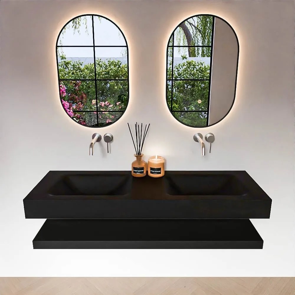 Zaro Alan badmeubel 140cm met planchet urban en vrijhangende wastafel cloud dubbel zonder kraangat urban