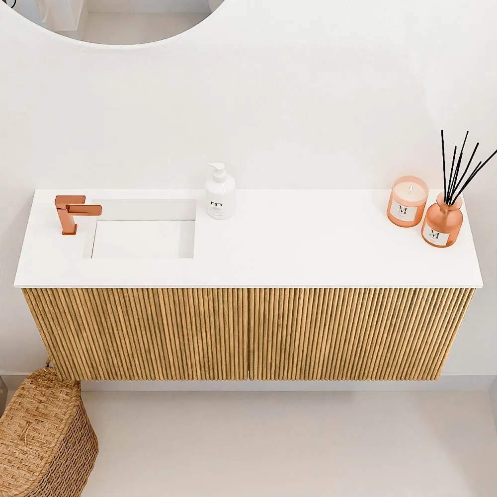 Mondiaz Joya 90cm toiletmeubel oak met wastafel faye links 1 kraangat talc