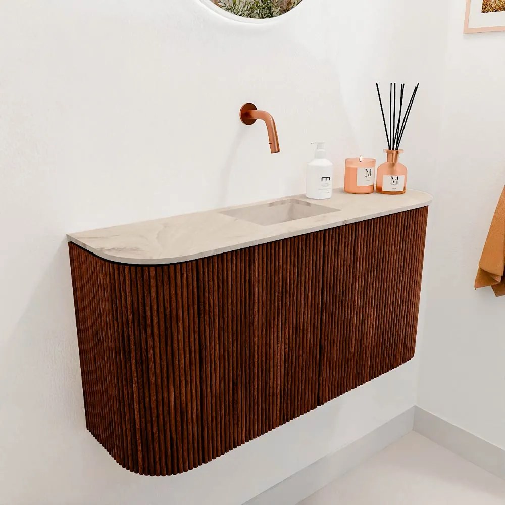 Mondiaz Joya DLux 85cm toiletmeubel ronding links/rechts ruby met wastafel faye midden zonder kraangat frappe