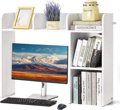 VEVOR Bureau Boekenplank 2-laags Organizer (94,5 x 24,1 x 73,4 cm) Tafelplanken Bureau Organizer Display Plank Gemaakt van Spaanplaat met Antislip Voetjes, voor Kantoor Slaapzaal, Wit