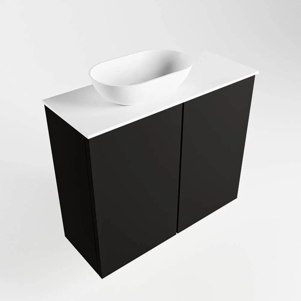 Mondiaz Fowy toiletmeubel 60cm urban met witte waskom links en kraangat