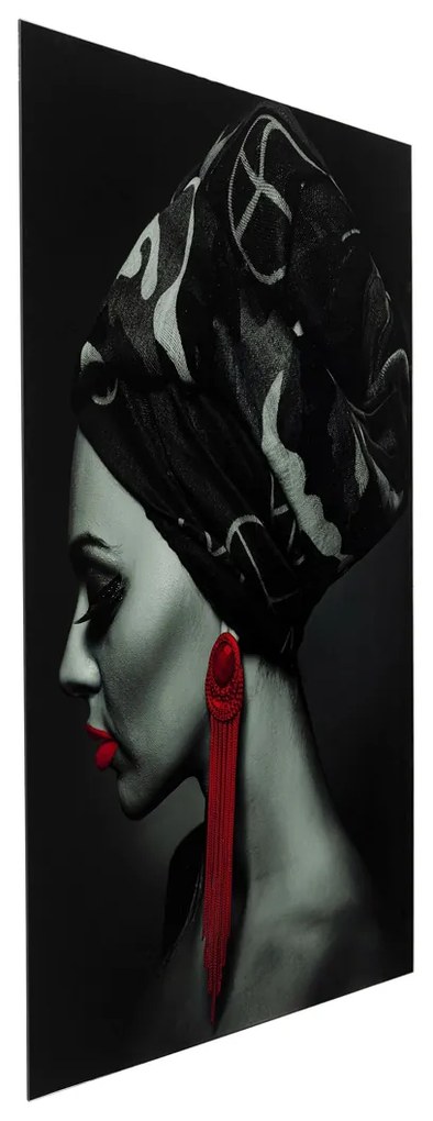 Kare Design Lady Red Earring Glas Schilderij Portret 80x120