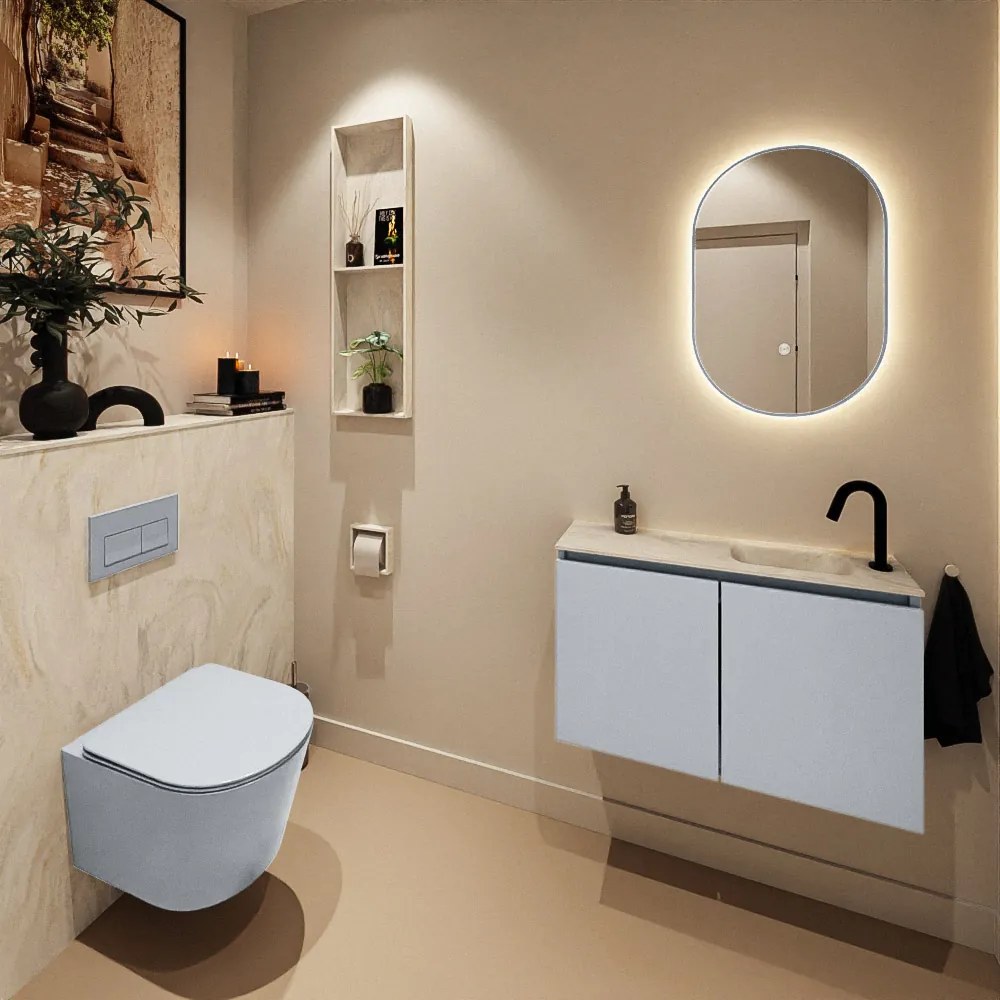 Mondiaz Ture DLux toiletmeubel 80cm clay met wastafel ostra rechts met kraangat