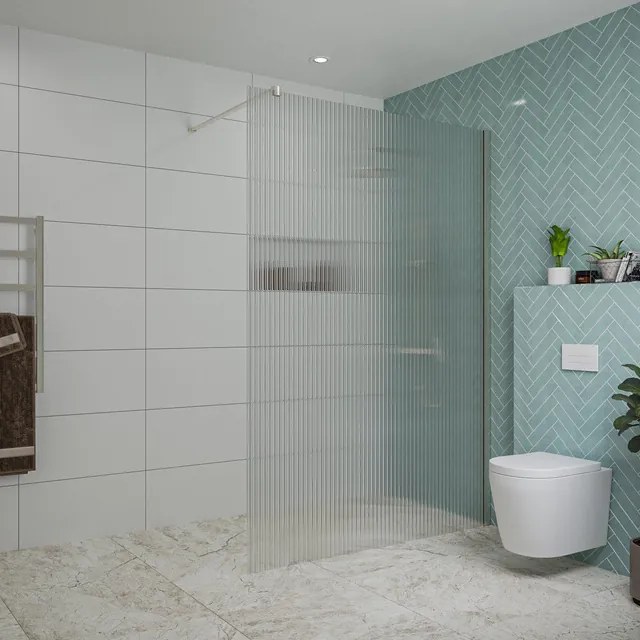 Fortifura Galeria inloopdouche - 140x200cm - ribbelglas - wandarm - Geborsteld RVS PVD (RVS) SW797954/SW797908