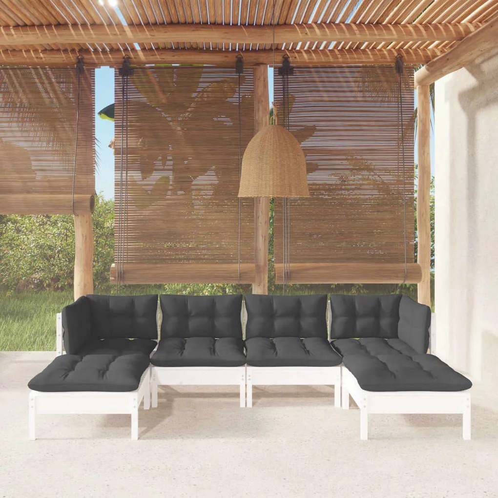 vidaXL 6-delige Loungeset met kussens grenenhout wit