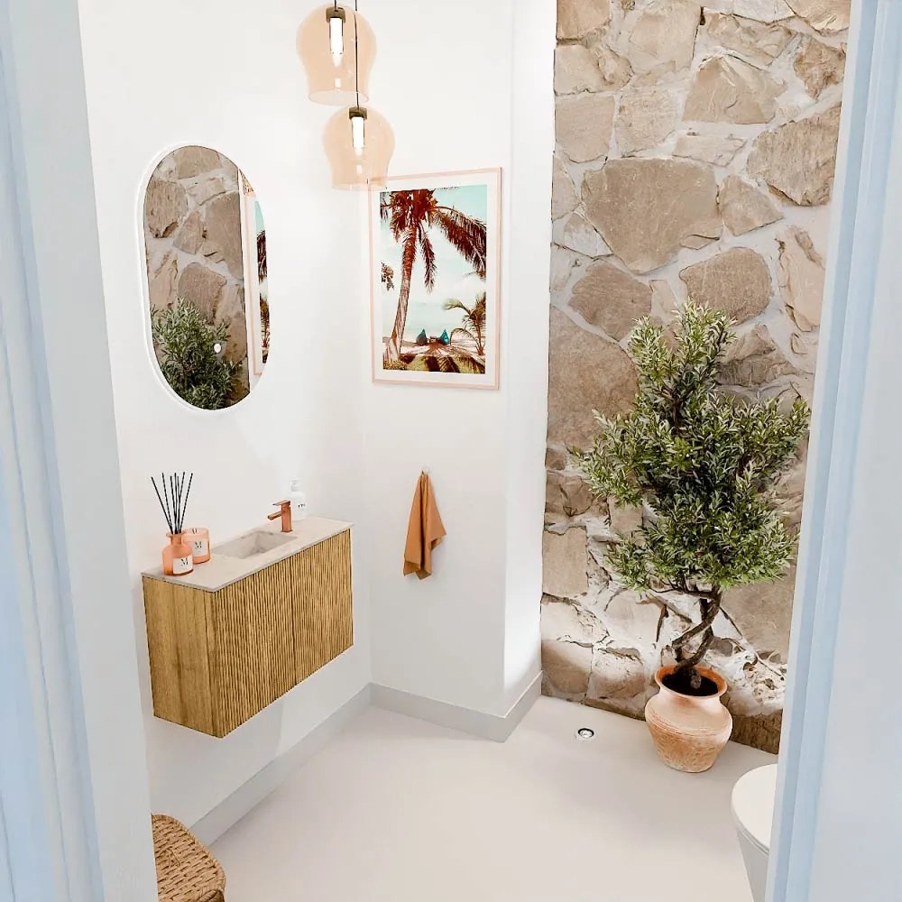 Mondiaz Joya DLux 60cm toiletmeubel oak met wastafel faye midden 1 kraangat frappe