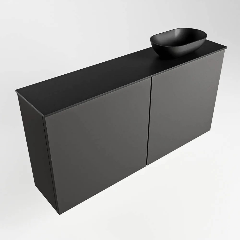 Mondiaz Fowy toiletmeubel 100cm dark grey met zwarte waskom rechts en kraangat