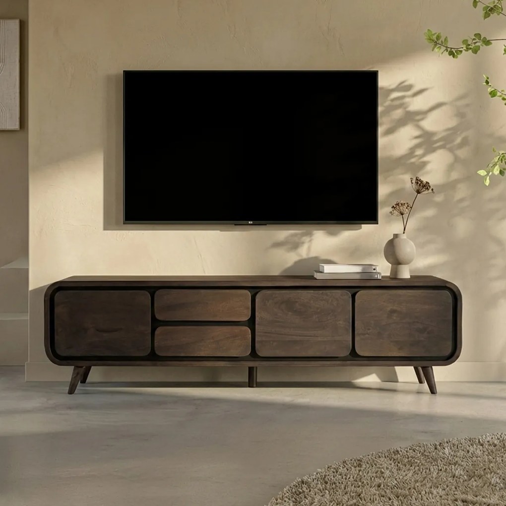 Donkerbruin Tv-meubel Mangohout 200cm - 200x40x55cm.