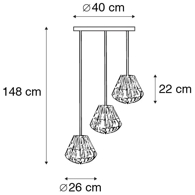 Hanglamp bamboe met wit rond 3-lichts - Canna Diamond Landelijk E27 Binnenverlichting Lamp