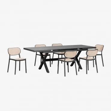 Set Uitschuifbare Rechthoekige Aluminium Tuintafel (180-240x90 Cm) Karena En 6 Omara Tuinstoelen Grijs – Grafiet - Sklum