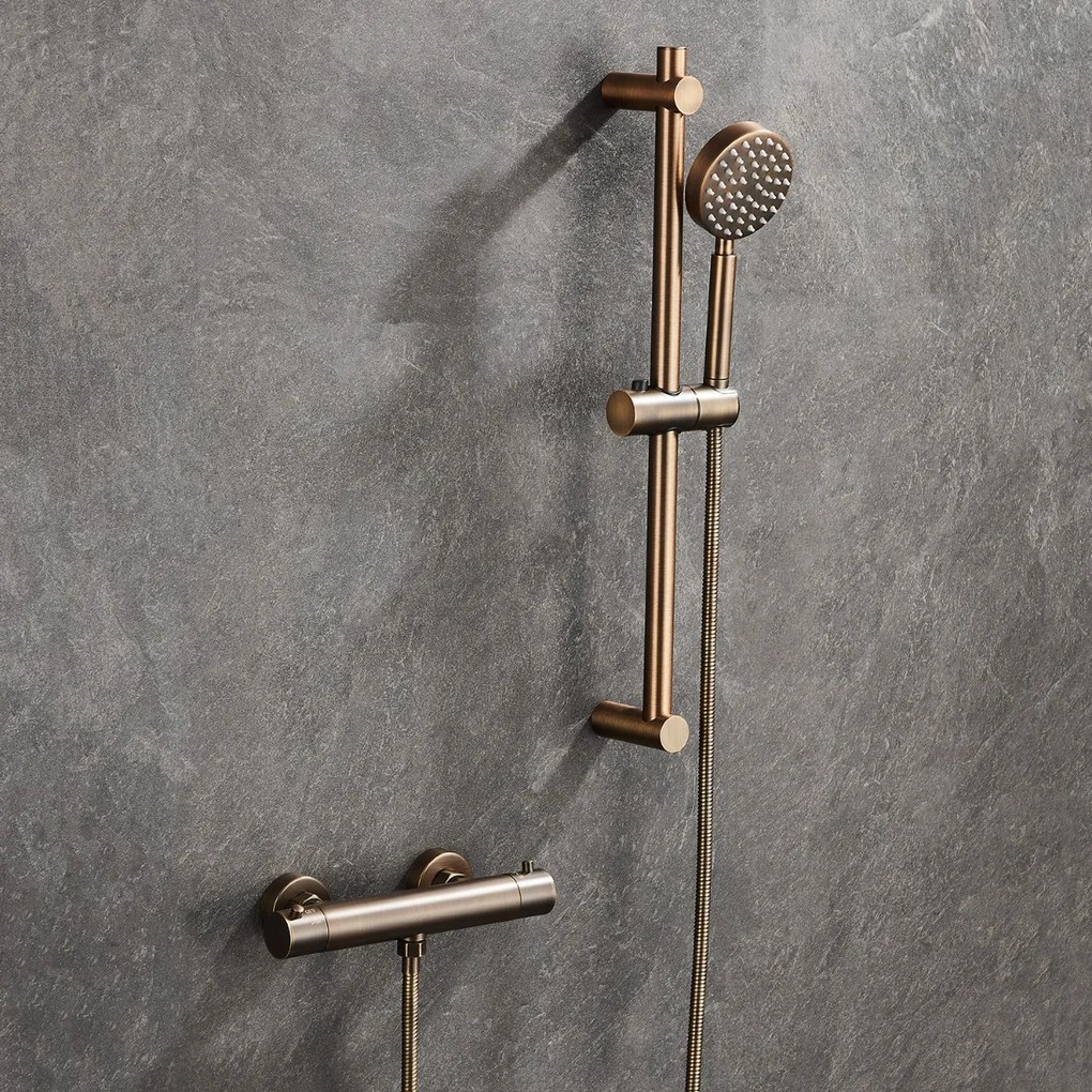 Saniclear Antique doucheset met thermostatische kraan, handdouche en glijstang verouderd messing