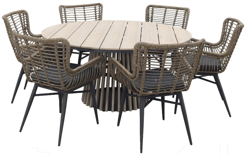 Jasmine Naturel/GI Trinxa 6-persoons ronde dining tuinset Ø148 cm.