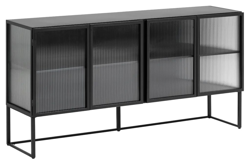 Kave Home Trixie Zwart Dressoir Met Ribbelglas - 160x41x81cm.