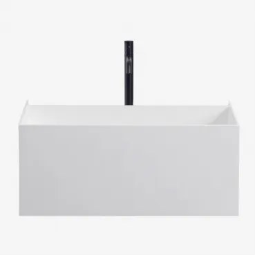 Nerine Zwevend Badkamermeubelset Van Hars Met Geïntegreerde Wastafel En Led-verlichting Wit & Spiegelloze & Zwart ↑30 Cm - Sklum