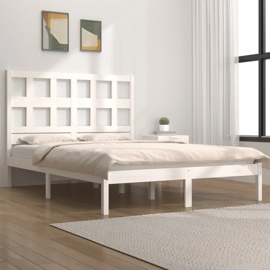 vidaXL Bedframe massief grenenhout wit 140x190 cm