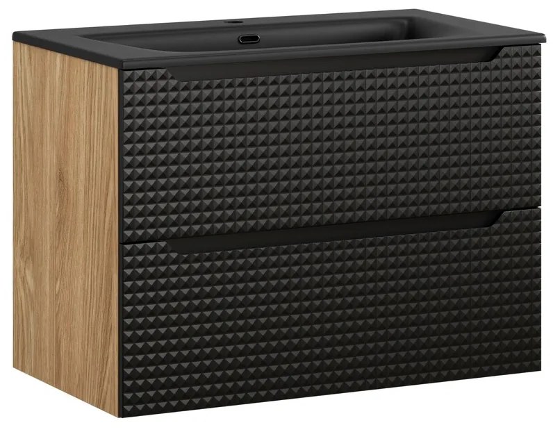 Comad Luxor Black badmeubel 80cm met 2 lades en wastafel zwart mat