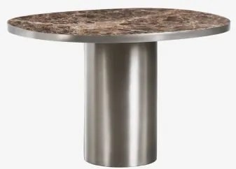 Ovalen Eettafel 120x100 Cm Van Natuursteen En Roestvrij Staal Fertrix Bruin Marmer Emperador - Sklum