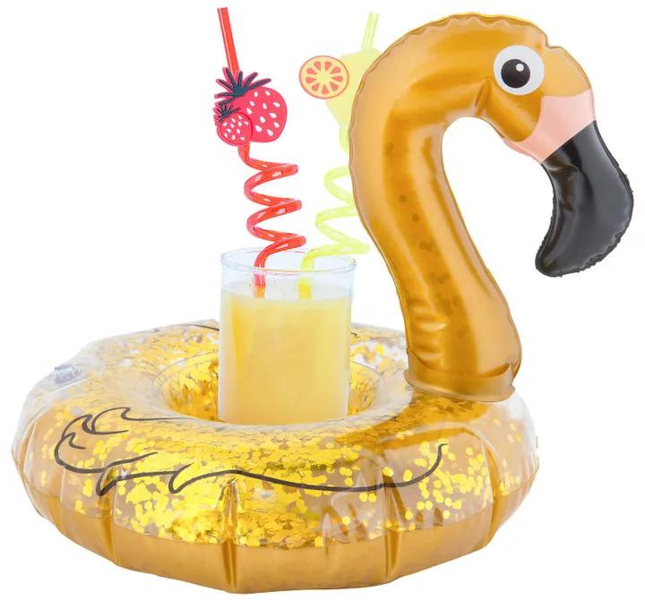 Flamingo drinkhouder - goudkleurig - 20x18 cm
