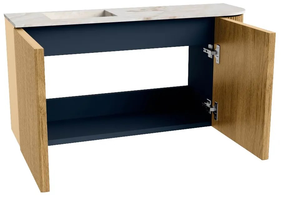Mondiaz Joya DLux 80cm toiletmeubel ronding rechts oak met wastafel faye links 1 kraangat frappe