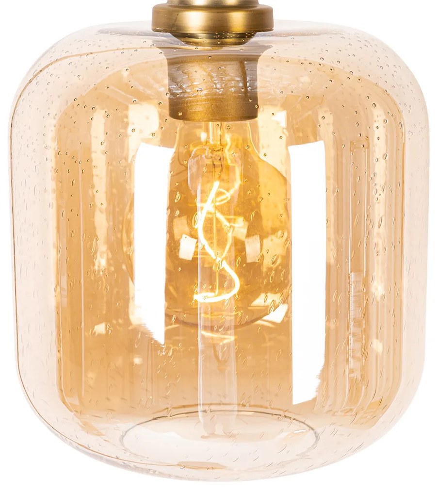 Smart vloerlamp zwart met messing en amber glas incl. Wifi G95 - Zuzanna