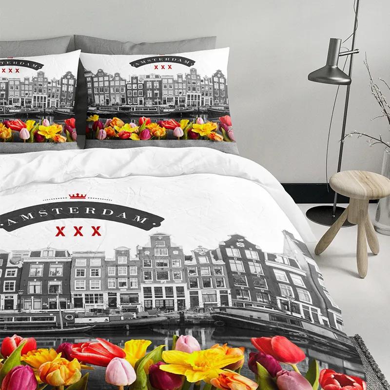 Dekbedovertrek Amsterdam Tulips Lits-jumeaux (240x200/220 cm) - Katoen - Bloemen, Romantisch - Antraciet - Ga naar Dekbed-Discounter.nl & Profiteer Nu