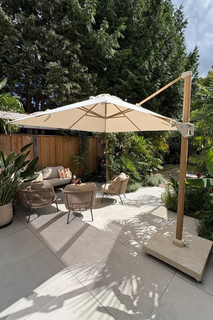 Platinum Challenger Zweefparasol T2 premium - 3x3 m. Champagne Teak