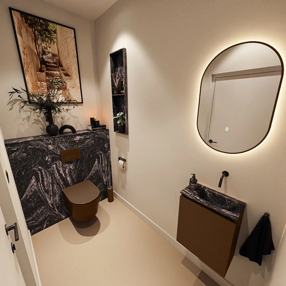 Mondiaz Ture DLux toiletmeubel 40cm rust met wastafel lava rechts zonder kraangat