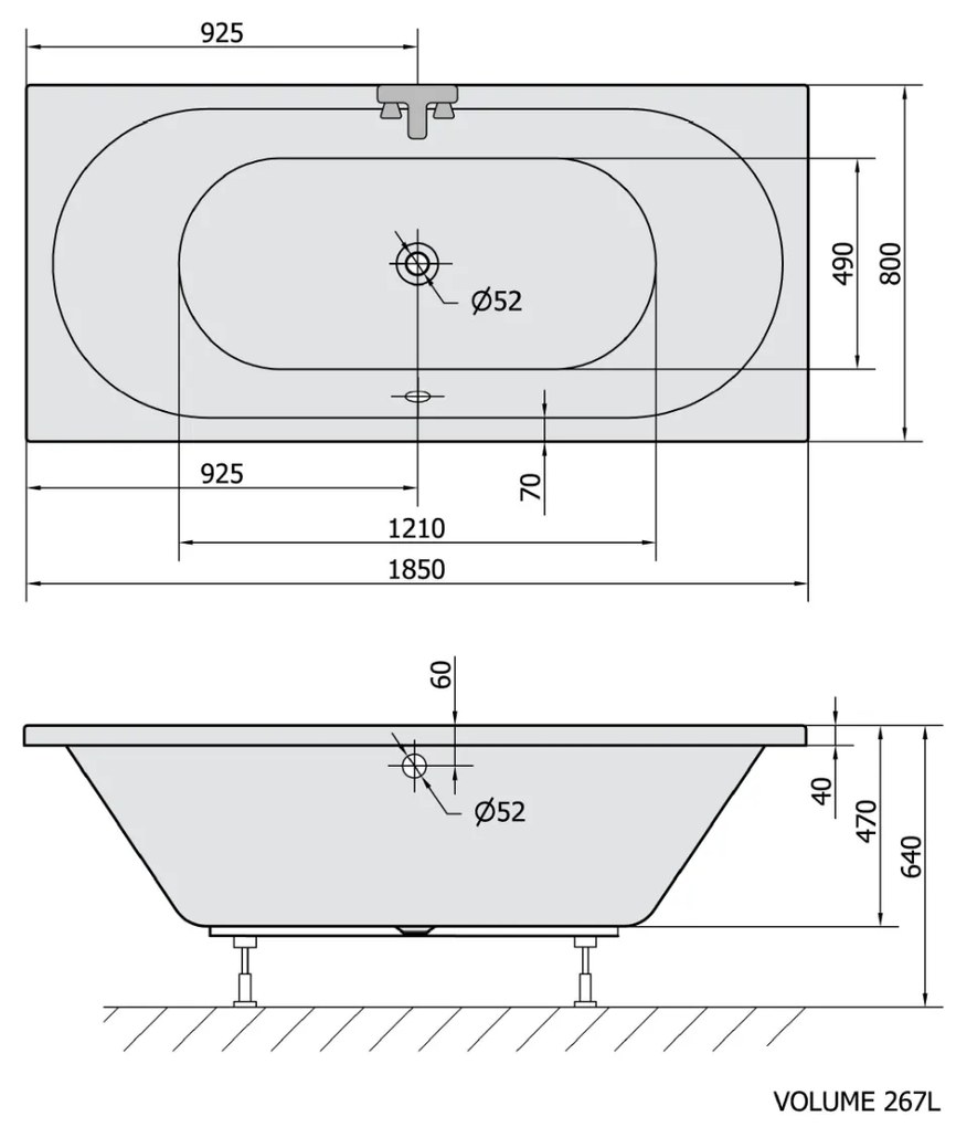 Polysan Viva B ligbad 185x80x47cm wit