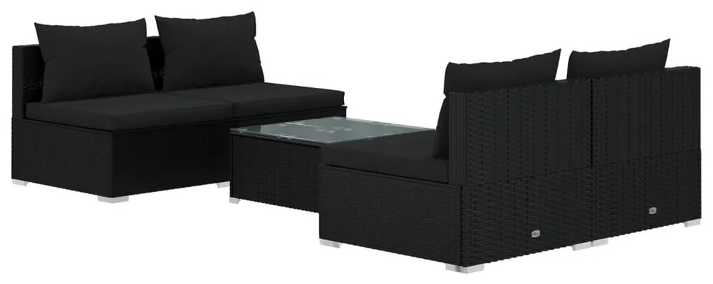 vidaXL 5-delige Loungeset met kussens poly rattan zwart