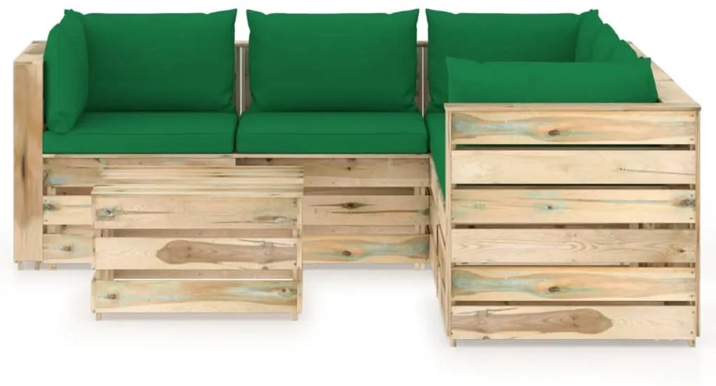 vidaXL 6-delige Loungeset met kussens groen geïmpregneerd hout