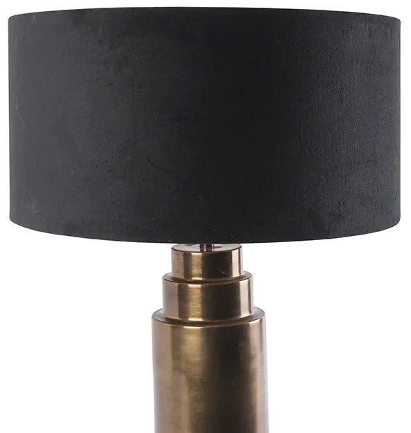 Art Deco tafellamp brons velours kap zwart met goud 50 cm - Bruut Art Deco E27 rond Binnenverlichting Lamp