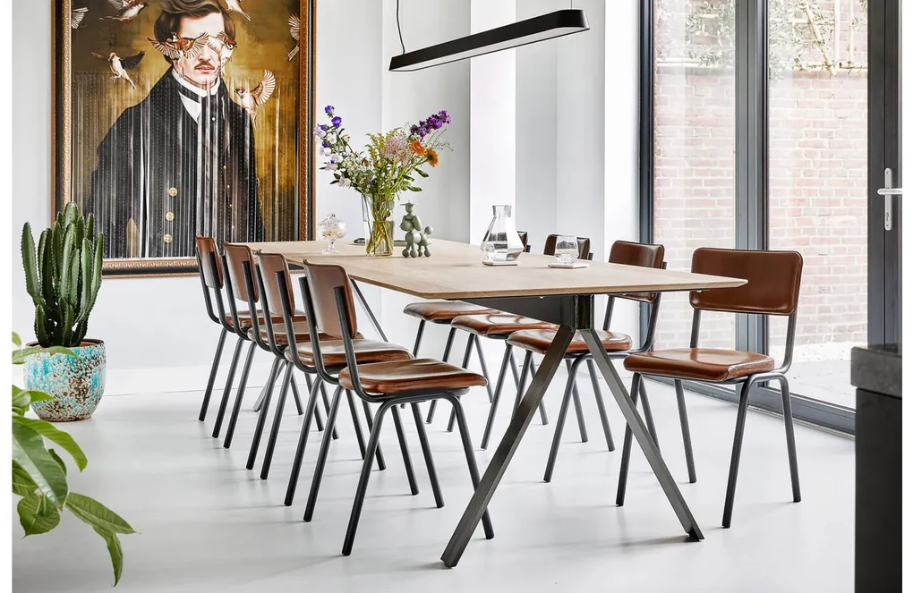 Goossens Eetkamerstoel Chaplin cognac leer leuning, urban industrieel