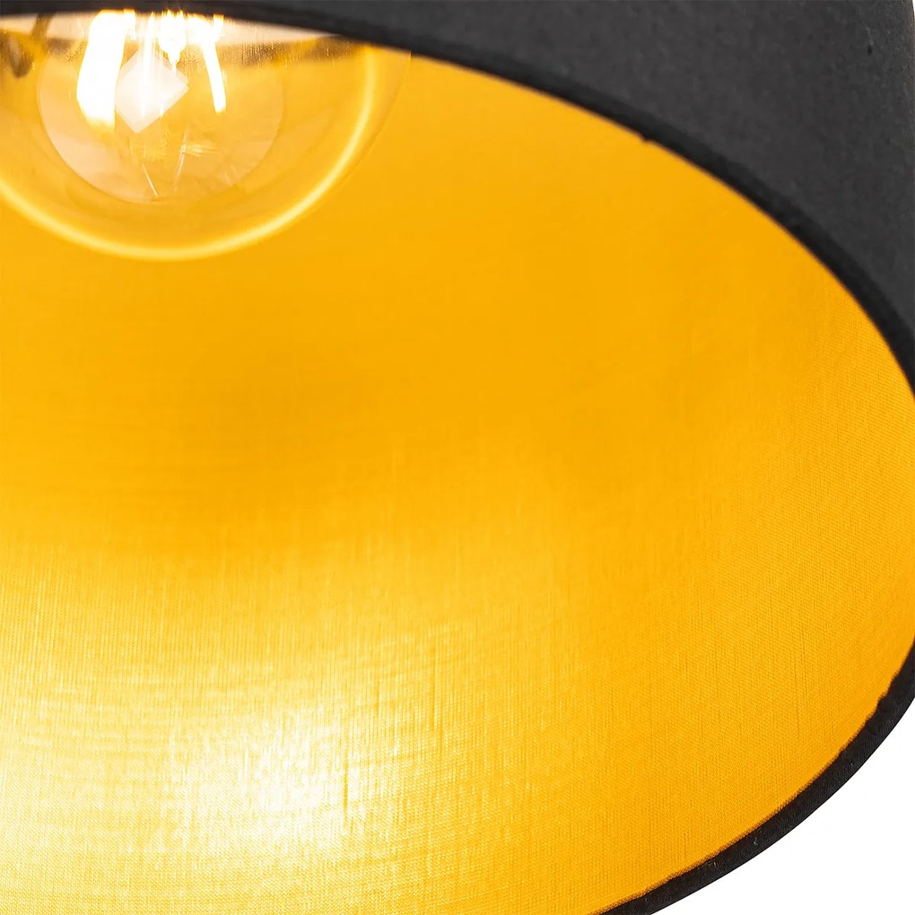 Stoffen Plafondlamp zwart met gouden binnenkant 6-lichts - Multidrum Modern E27 rond Binnenverlichting Lamp