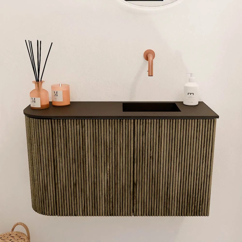 Mondiaz Joya 70cm toiletmeubel ronding links dusk met wastafel faye rechts zonder kraangat urban