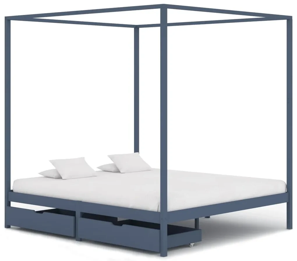 vidaXL Hemelbedframe met 2 lades massief grenenhout grijs 180x200 cm