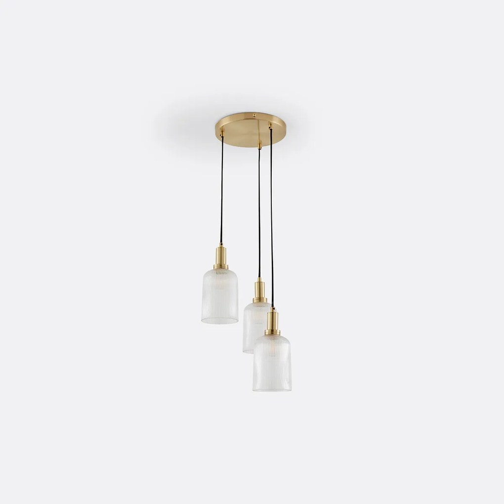 Hanglamp in messing en geribbeld glas, Bogota