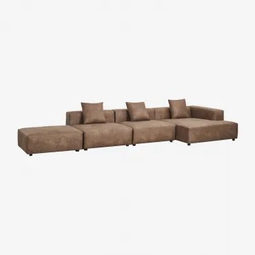 Modulaire Hoekbank Met Chaise Longue Rechts, 3-delig Met Poef ↔︎450 Cm Bruna Bruin Koffie Suède - Sklum