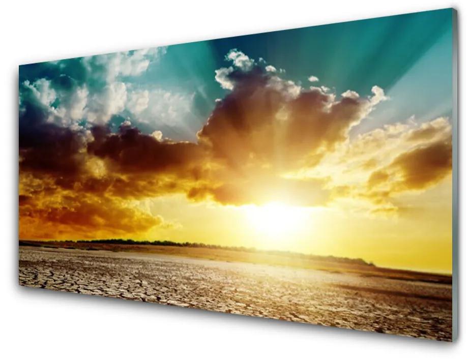 Foto op glas Zon landschap van de woestijn 100x50 cm