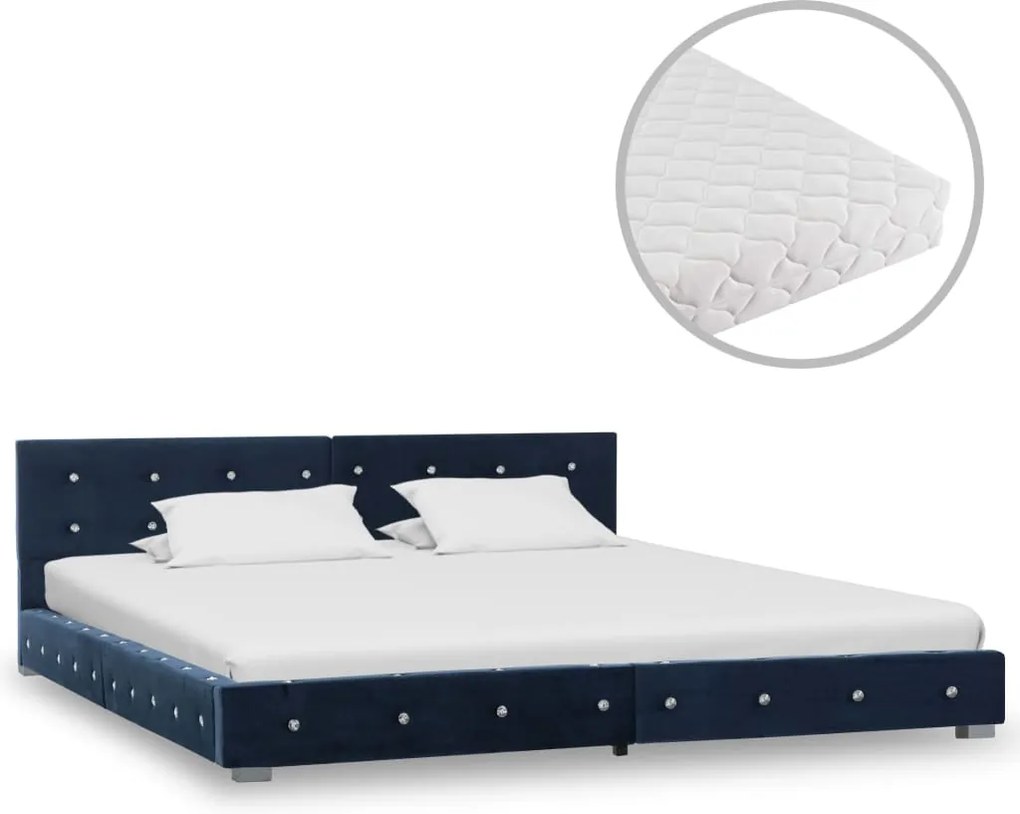 Bed met matras fluweel blauw 180x200 cm