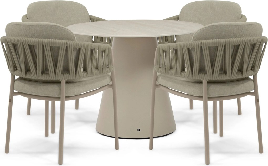 Tuinset Ronde Tuintafel 4 personen Rope Zand/Beige 4 Seasons Outdoor Calma/Serino