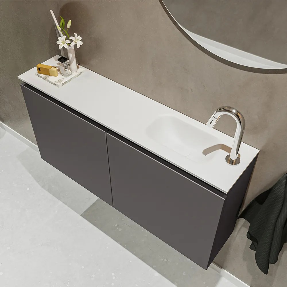 Mondiaz Ture 100cm toiletmeubel dark grey met wastafel talc rechts 1 kraangat