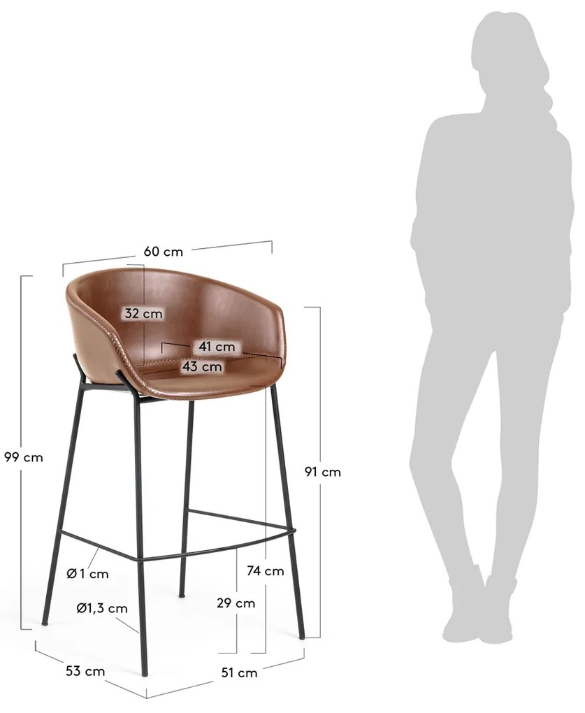 Kave Home Yvette Leren Barkruk Lichtbruin